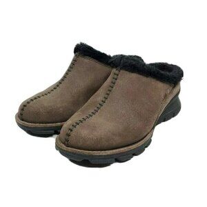 Columbia Clogs Cortina Women's Size 6 Brown Suede Black Faux Fur Lined
